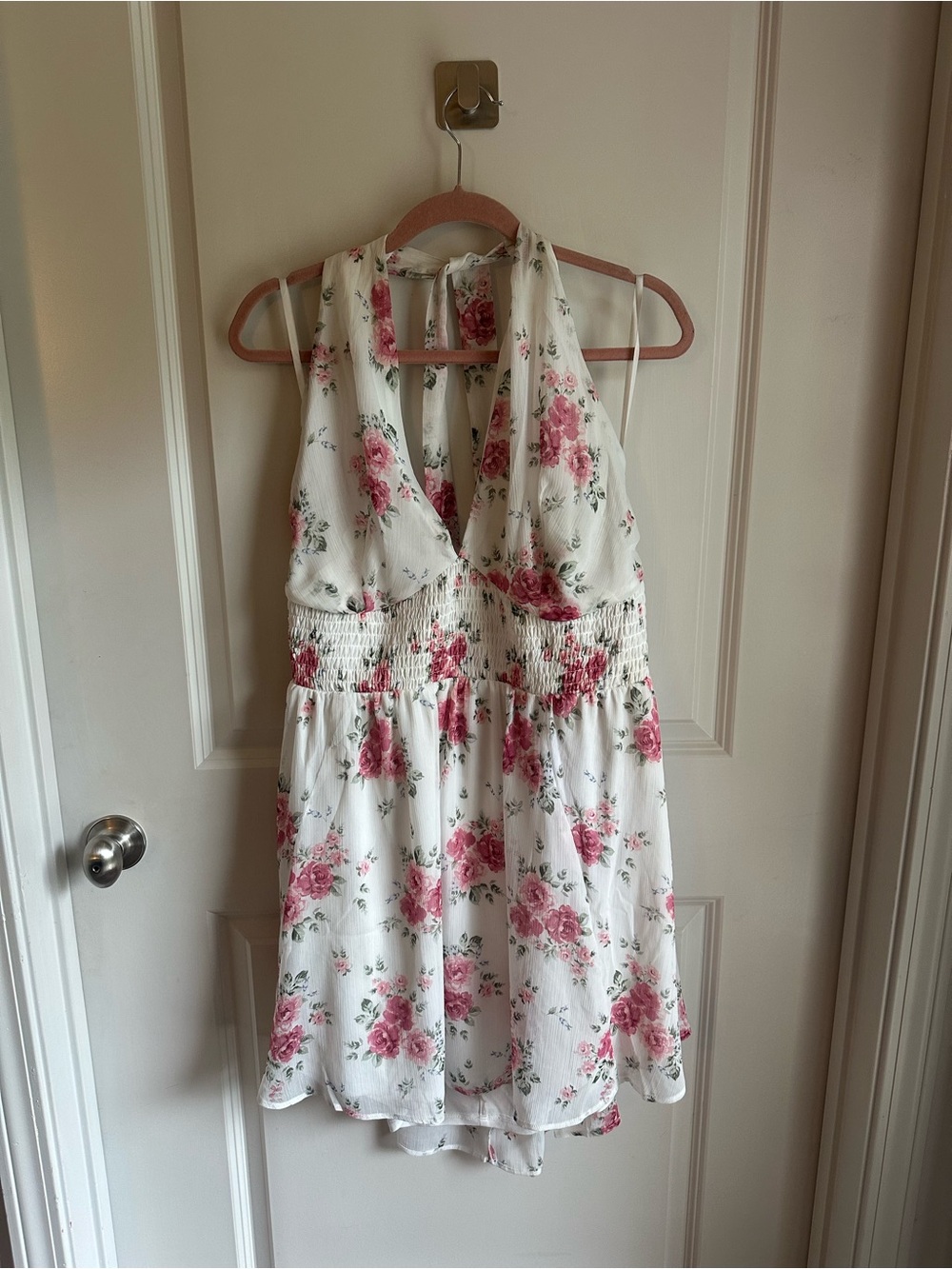 Lovesick White Sundress with Pink Rose Print